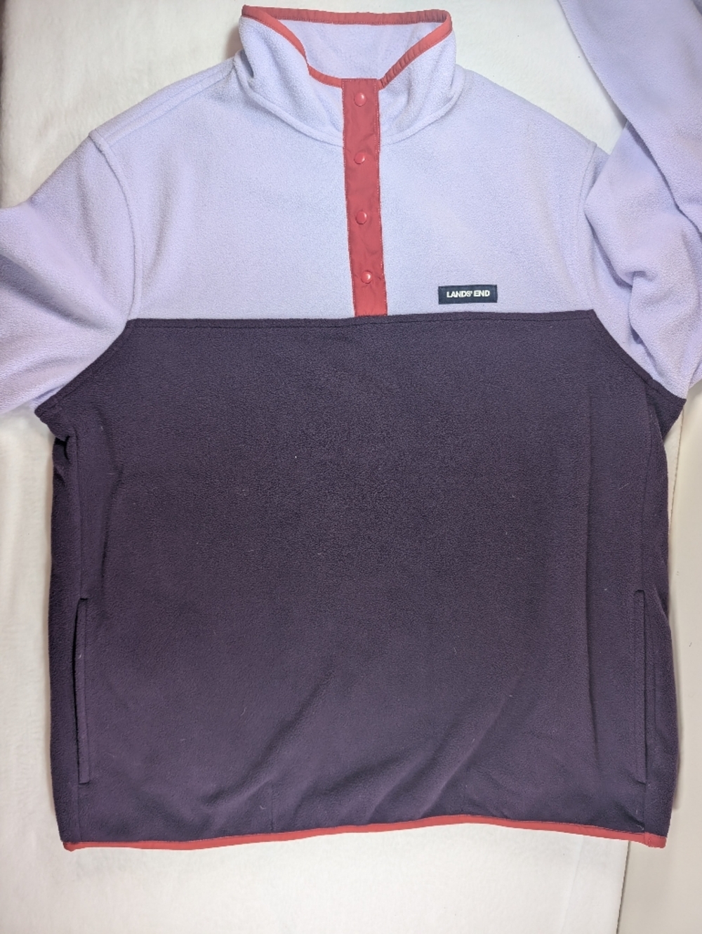 Lands' End Two-Tone Fleece Pullover - Lavender with Coral Trim XL - Picture 2 of 8